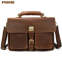retro luxury genuine leather anti theft mens briefcase business laptop handbag high quality crazy horse cowhide messenger bag
