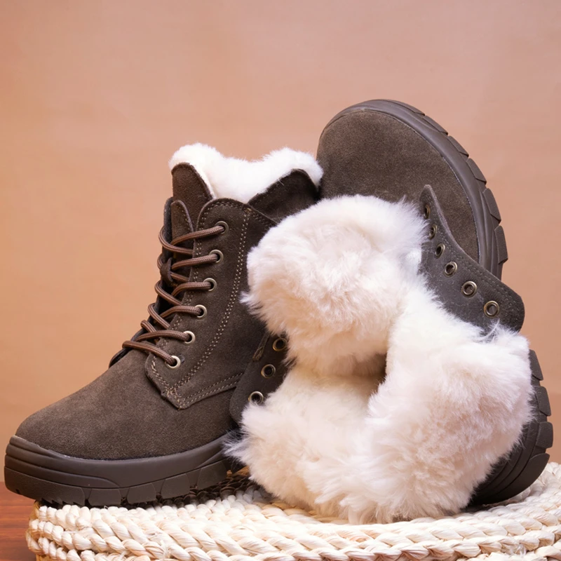 Men Winter Boots Natural Wool Thicken Sheepskin Snow Boots Waterproof Non-slip Men's Leather Martin Boots Antifreeze Cracking