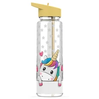 720ml cute plastic water bottle with straw cartoon unicorn flamingo fruit series bpa free plastic water bottle for kids girl
