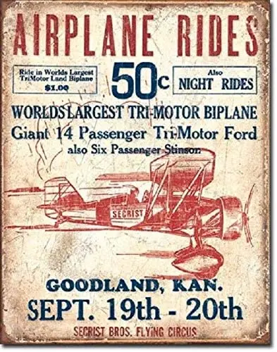 

Secrist Bros Flying Circus Airplane Plane Rides Retro Art Wall Decor Metal Tin Sign 8x12in