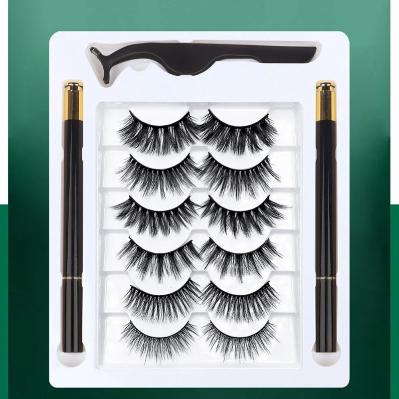 Magnetic Eyeliner And Eyelashes Kit 3D Magnetic Eyelashes Kit With 6 Pairs Reusable Eyelashes, Tweezers And Eyeliner