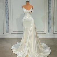eightree sexy wedding dresses one shoulder satin princess bride dress white pearls lace mermaid sweep train wedding gowns plus