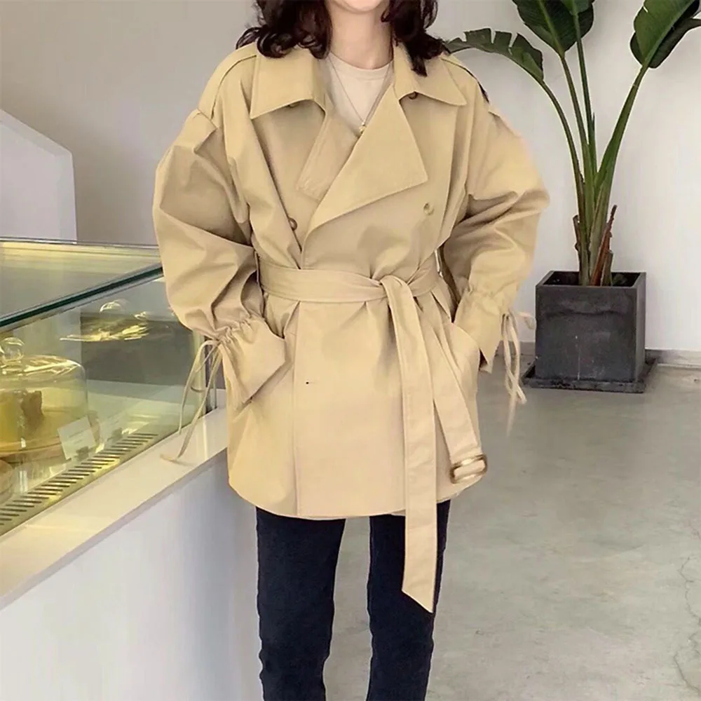Повседневный плащ цвета хаки женская модная Свободная верхняя одежда черного