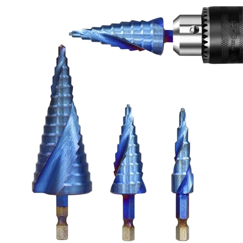 

3pcs/set HSS Nano Blue Coated Step Drill Bit Wood Hole Cutter Step Cone Drill E7CB