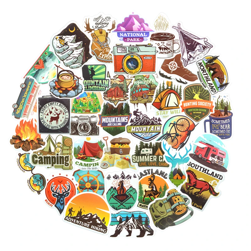

80 PCS Camping Landscape Stickers Outdoor Adventure Climbing Travel Sticker Anime for Laptop Luggage Bicycle Helmet Car Guitar