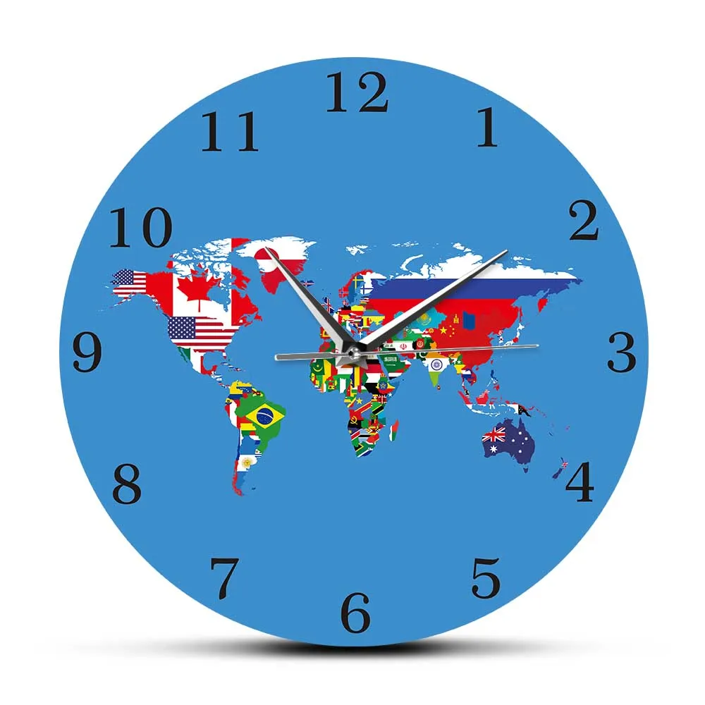 Национальные Флаги карта мира декоративные настенные часы для дома или офиса