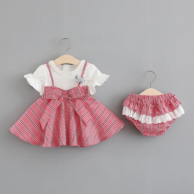 

2pcs Suit Summer Sweet Girl Dress Stitching Skirt with Shorts Baby Kids Wedding Party Dress Clothing todler girl skirt 0-4 years