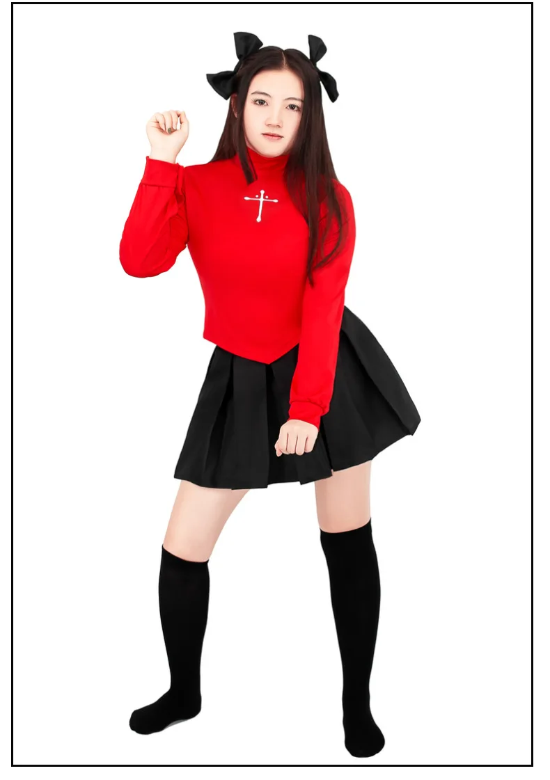 Fate Cosplay Ночной костюм Tohsaka Rin костюмы Красный Топ Юбка Женский на Хэллоуин |