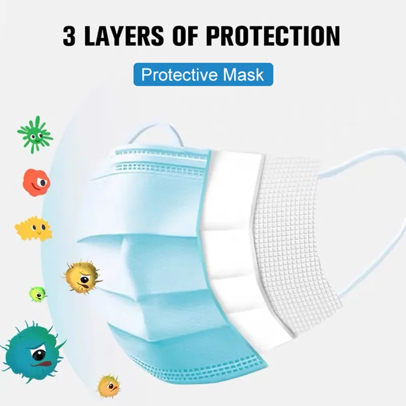 

100PCS Disposable 3-layer Mouth mask Anti Pollution Meltblown cloth Masks Earloops Masks for Allergy/Travel