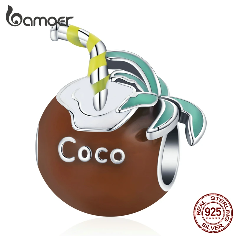 Bamoer-abalorio de Coco de esmalte plateado para mujer, de Plata de Ley 925, para Pulsera Original, joyería fina, SCC1936