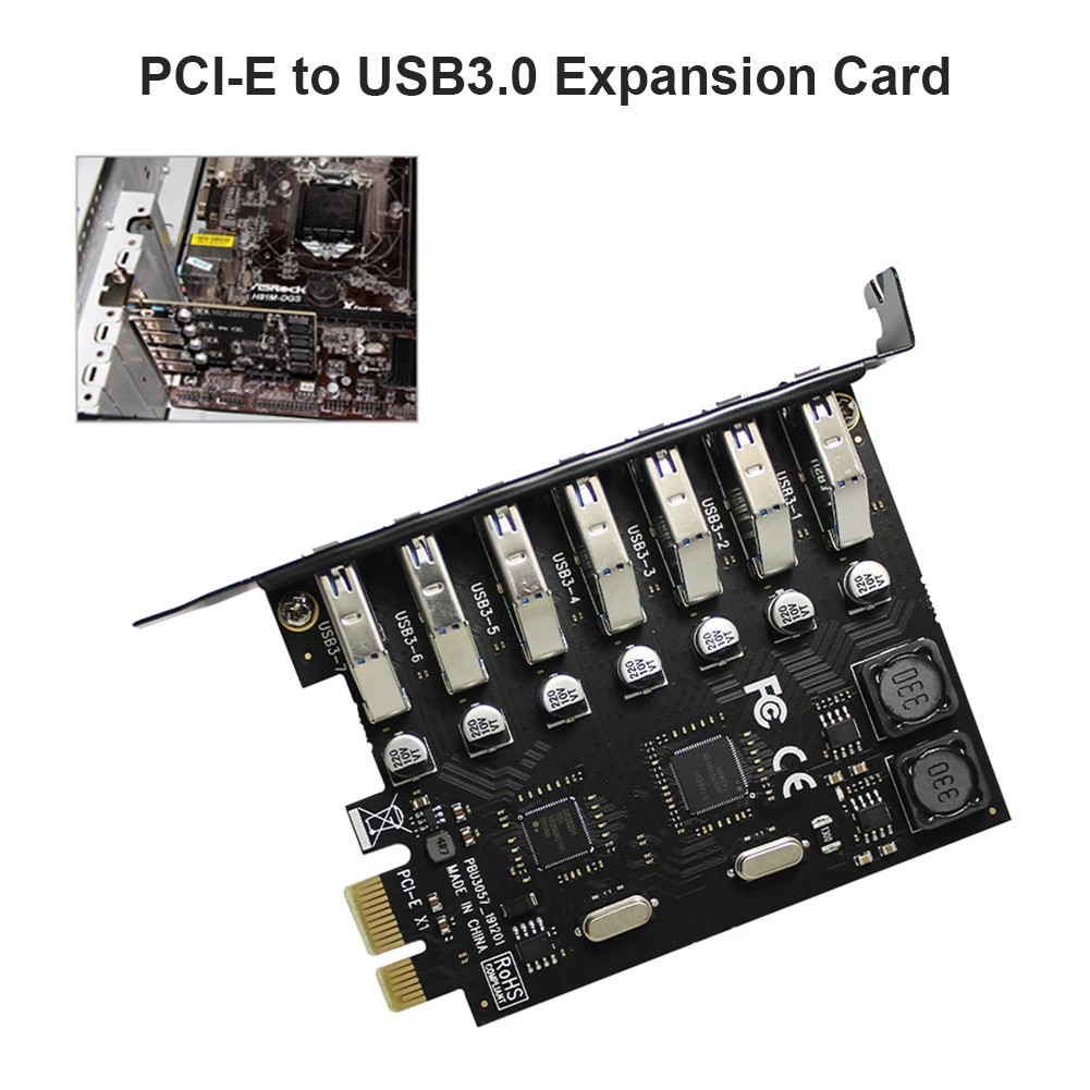 

PCI-E to USB 3.0 Adapter PCI-Express Adapter for Desktop PC Computer Supplies with High Speed 7 Ports Add on Car