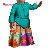african style boy attire 2 pcs set bazin riche dashiki long sleeve shirt and ankara print skirt fashion children african clothes