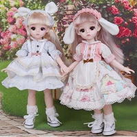 30cm cute bjd doll with big eyes round face long hair diy toys princess dress make up blyth dolls gifts for girl princess toys