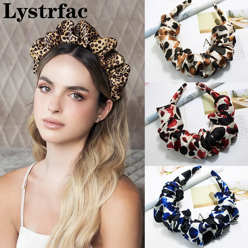 

Lystrfac New Fashion Print Leopard Scrunchy Headband for Women Girls Trendy Pleated Hairband Female Headpieces Hair Accessories