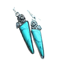 personality plated 925 vintage thai silver rose flower earrings creative water drop turquoise jewelry factory wholesale