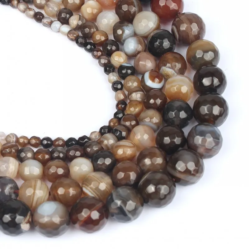 Оптовая продажа граненые кофейные полосы Agates круглые бусины из оникса для