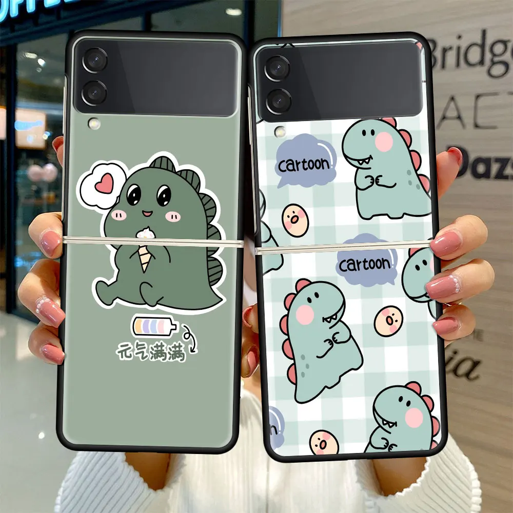 

Fold Case for Samsung Galaxy Z Flip 3 Black Silicone Hard Phone Cover Shockprooft Capas Fashion Funda Cute Dinosaur Baby