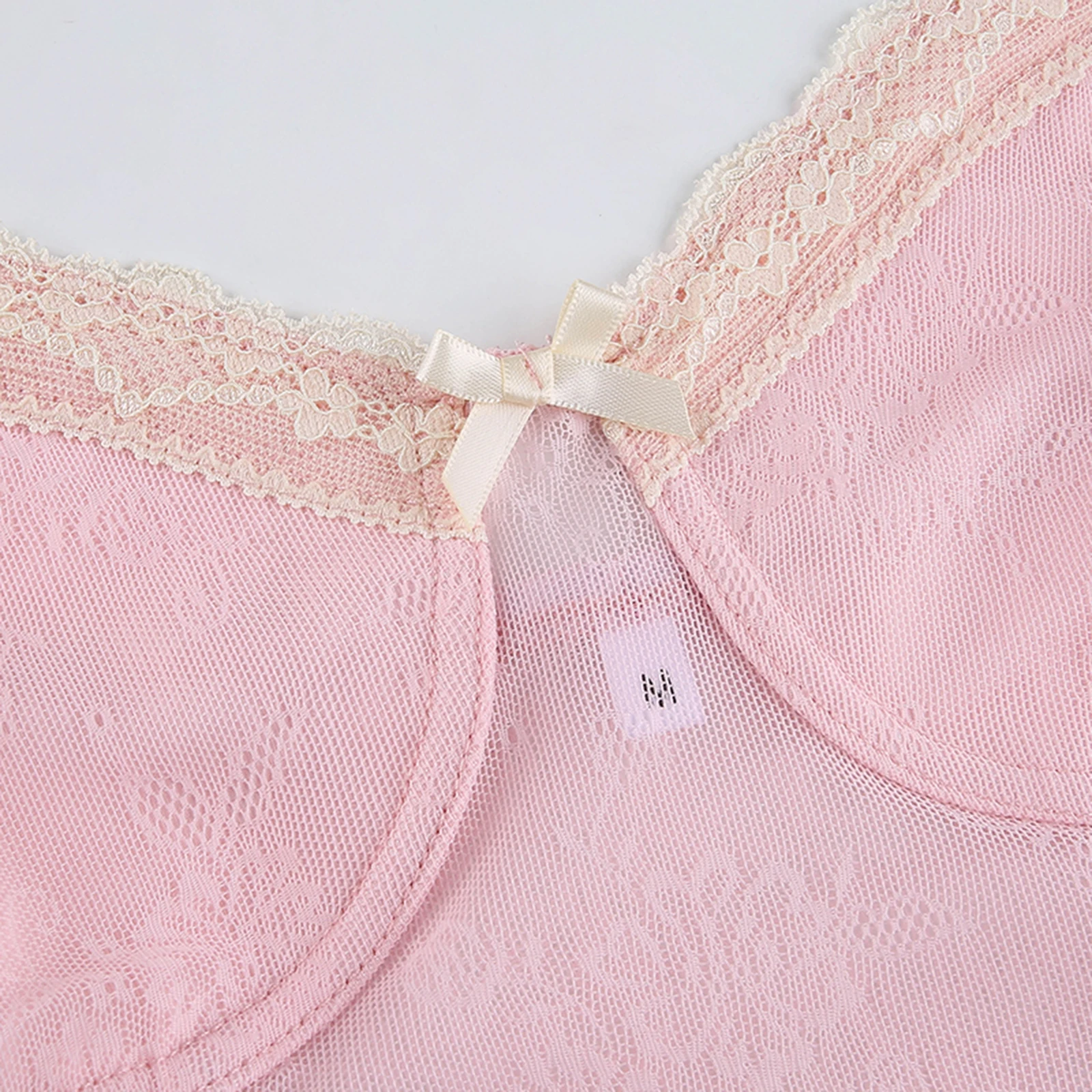 

Women Summer Crop Tops, Lace Sheer Spaghetti Straps V-Neck Low-Cut Tank Tops with Bowknot Decoration for Girls