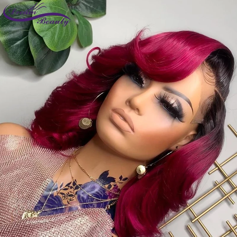 Парики женские из натуральных бразильских волос 13x4 розово-красные | Шиньоны и