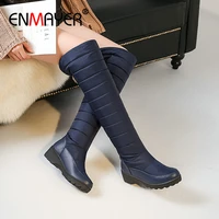 enmayer 2019 women shoes down snow boots round toe slip on over the knee snow boots square heel women boots winter 34 43