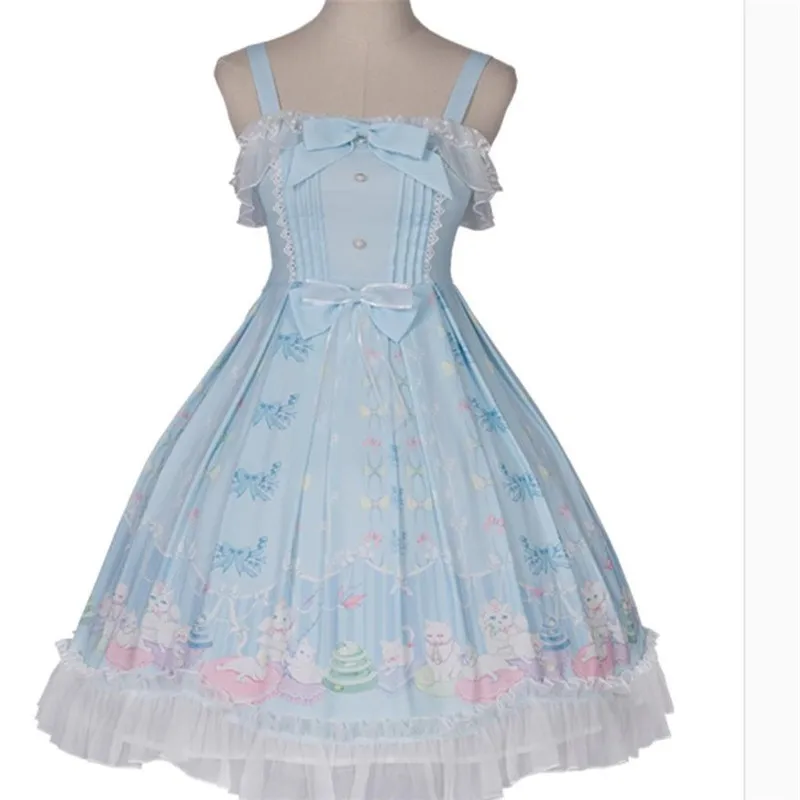 

Lolita Dress Straps Cats Garden Ruffles and Bows Chiffon Lolita JSK Dress