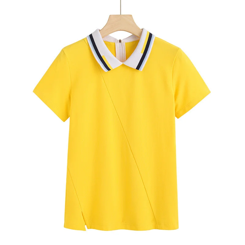 

2021 summer wear ins super fire contrast short sleeve women's T-shirt advanced cotton zipper Polo 6947