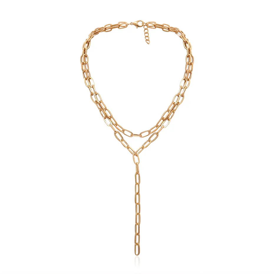 Ingemark Multi Layer Twist Lock Thick Choker Necklace Collares Steampunk Men Chunky Chain Long Tassel Necklace for Women Jewelry