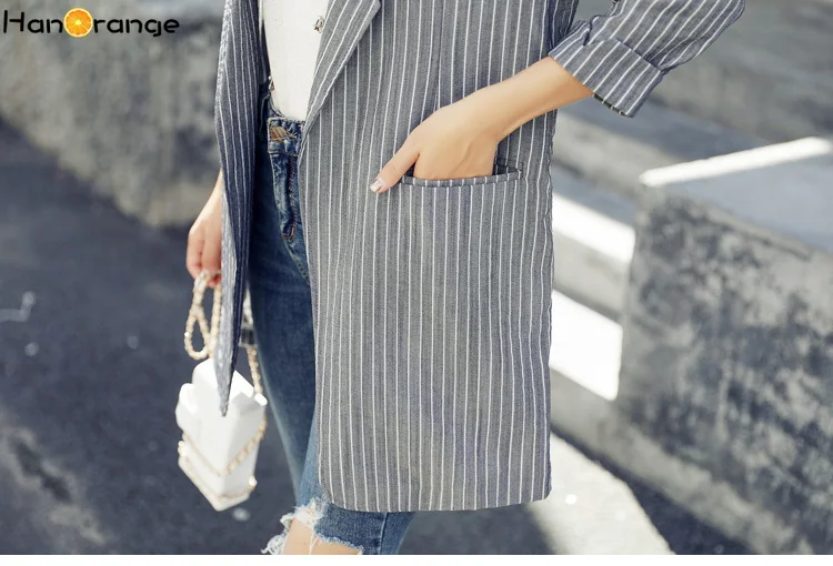 Женский Длинный блейзер с отложным воротником без пуговиц из хлопка и льна в