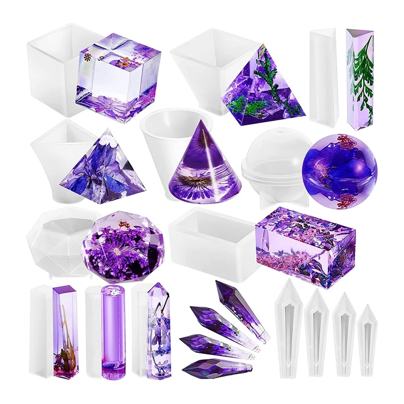 

15 шт., формы для смолы, включая форму в виде пирамиды из силиконовой смолы, круглый конус, сферу, форма для смолы для изготовления ювелирных и...