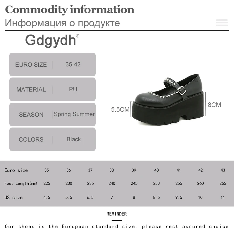 

Gdgydh Fashion Pearl Women Shoes Sweet Lolita Shoes Plarform Heel Round Toe Thick Heel Kawaii Cosplay JK School Mary Jane Shoes