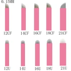 Розовые одноразовые микроблопасти для бровей 0,15 мм, Иглы для татуировки губ, микроблопасти, лезвия для перманентного макияжа, ручная игла для татуировки