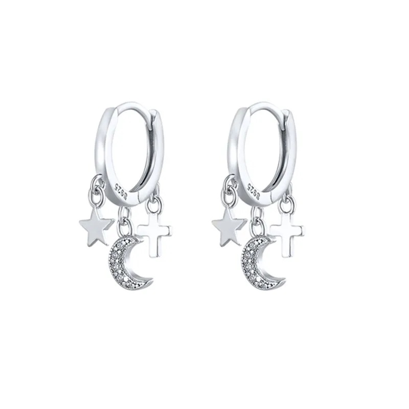 

Женские серьги-гвоздики из серебра 925 пробы, с подвеской в виде звезды, Луны