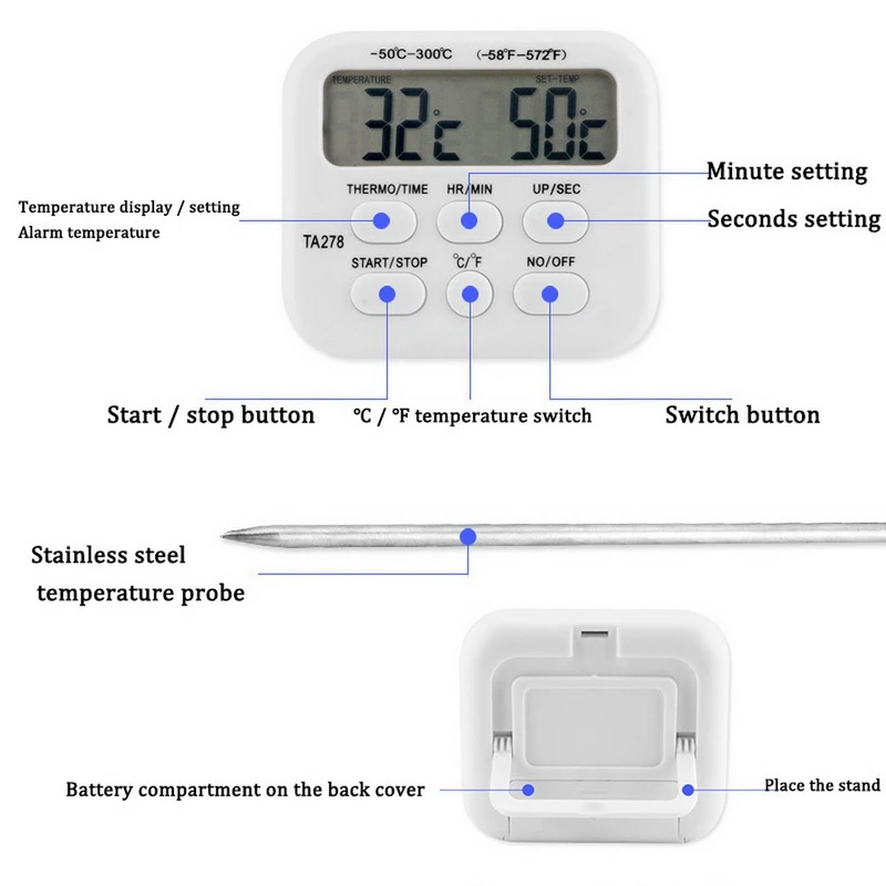 

Kitchen with Probe Cooking Grill Temperature Timer Digital LCD Display Oven Meat Thermometer