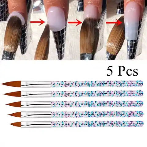 Набор кистей для дизайна ногтей, 5 шт., с кристальной ручкой, инструменты для наращивания ногтей