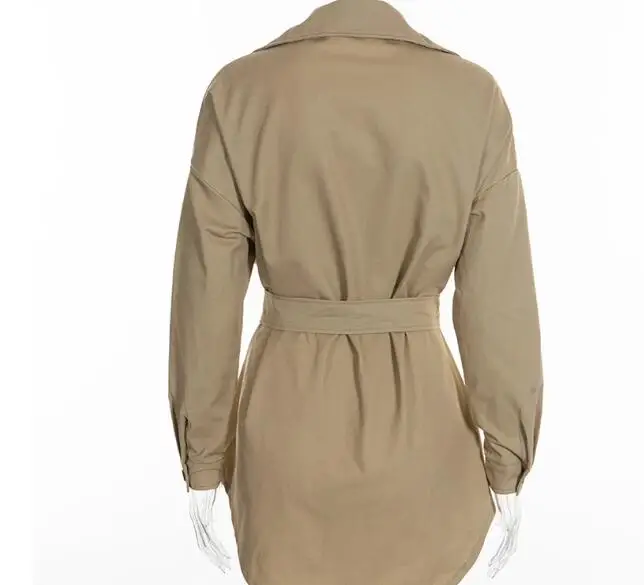 

Culitseed European Women Pockets Trench Coat Female New Autumn Turn Down Collar Long Sleeve Jacket Outerwear Ladies Belt Coats