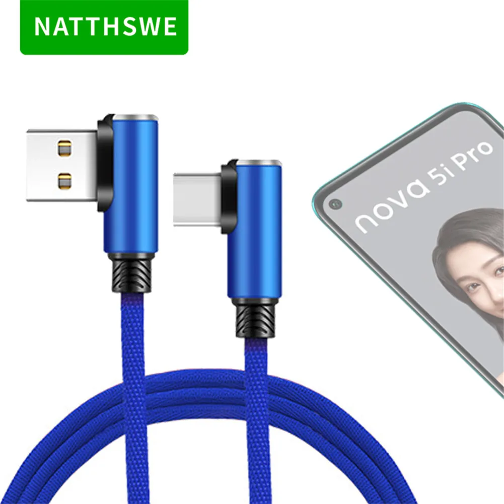 NATTHSWE двойной локоть тип-c USB Lline 90 градусов зарядный кабель для мобильного телефона с нейлоновой оплеткой совместимый для huawei Xiaomi