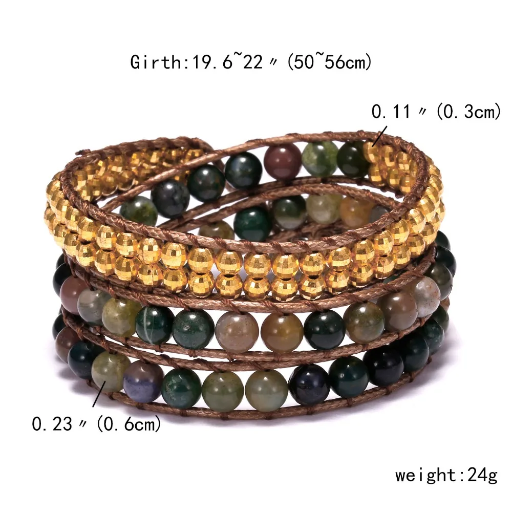 Women Bohemian Bracelets Vintage Multi-layer Leather Wrap Bracelet Handmade Rope Indian Natural Stone Bracelets Dropship