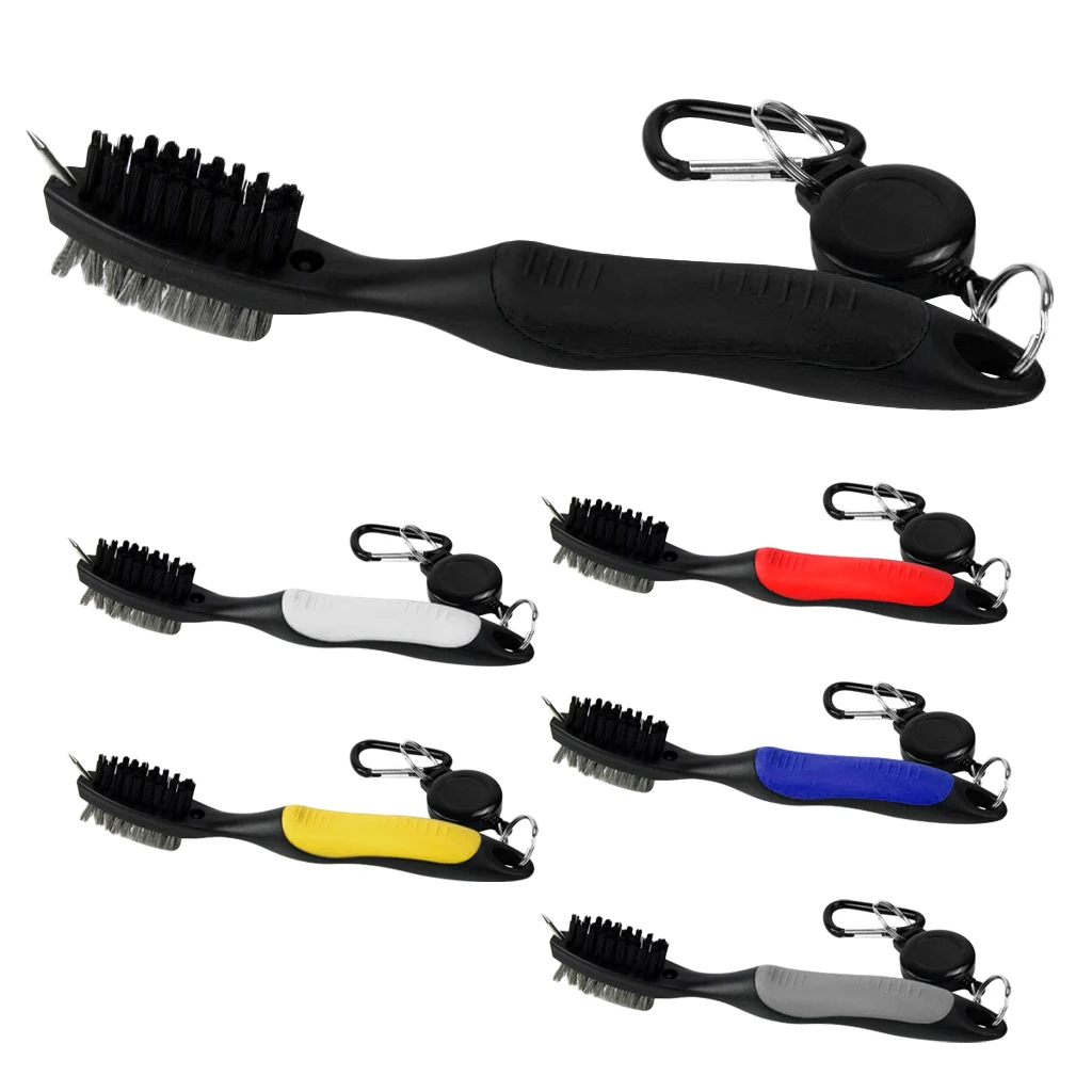 

Premium Golf Club Brush with Groove Cleaner Retractable Cord Double Bristles