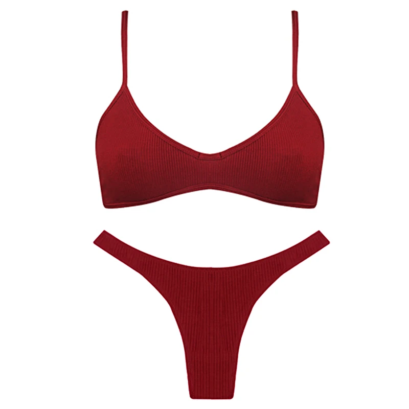 Комплект нижнего белья женский хлопок тонкий в рубчик мягкий с красивой спиной |