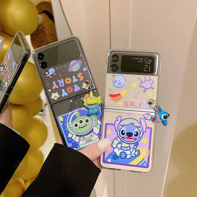 cartoon alien monster transparent phone case for samsung galaxy z flip 3 5g hard pc back cover for zflip3 case protective shell free global shipping