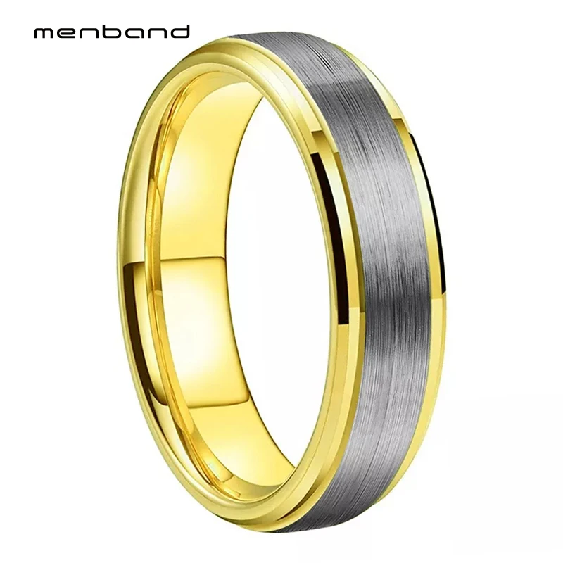 

MenBand 6mm Basic Gold Tungsten Men's and Women's Wedding Engagement Ring with Chamfer Step Brushed Finish for a Comfortable Fit