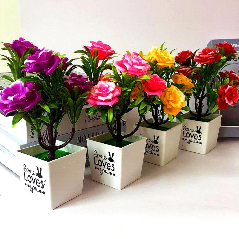 sztuczne kwiaty Artificial Potted Plant 7 Heads Rose Flower Bonsai Home Decoration Ornaments autumn decoration fall decor