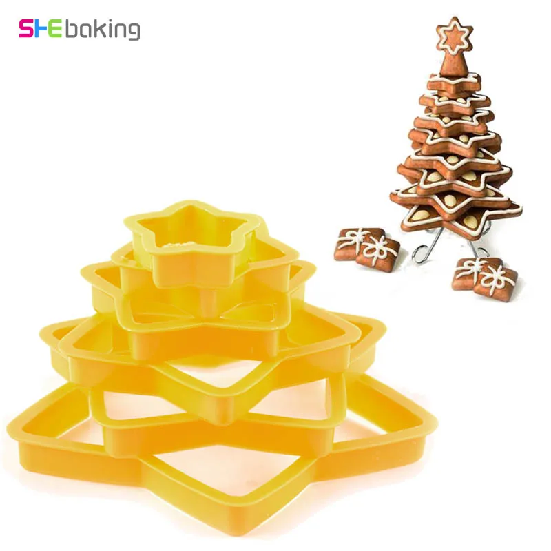 Shebaking 6 шт. Пластик формочка для печенья в виде звезды пресс-форм 3D печенье cиликоновая форма формы для кухни десерт торт украшения