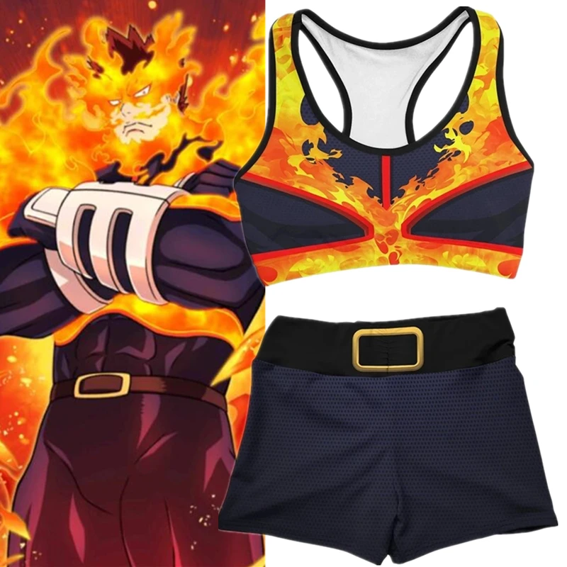 Anime My Hero Academia Cosplay Costume Endeavour Gym Sport Workout Running Short Bra Yoga Suit Tracksuit Fitness