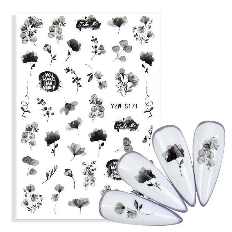 

1pcs 3D Gradient Nail Stickers Fan Leaf Dried Flower Blue Butterfly Summer Adhesive Decals Nail Art Decorations Fashion Manicure