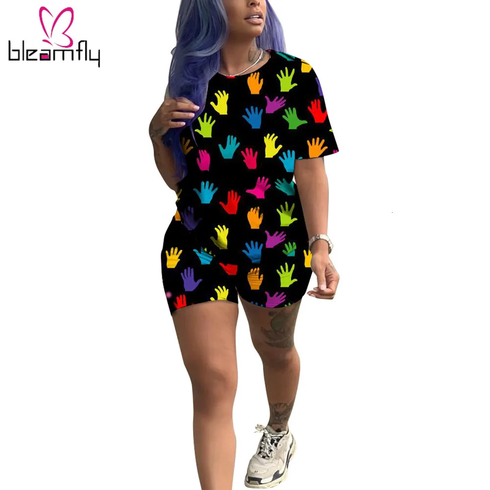 Новинка 2019! женский летний костюм из двух предметов: футболка и шорты с принтом Tie