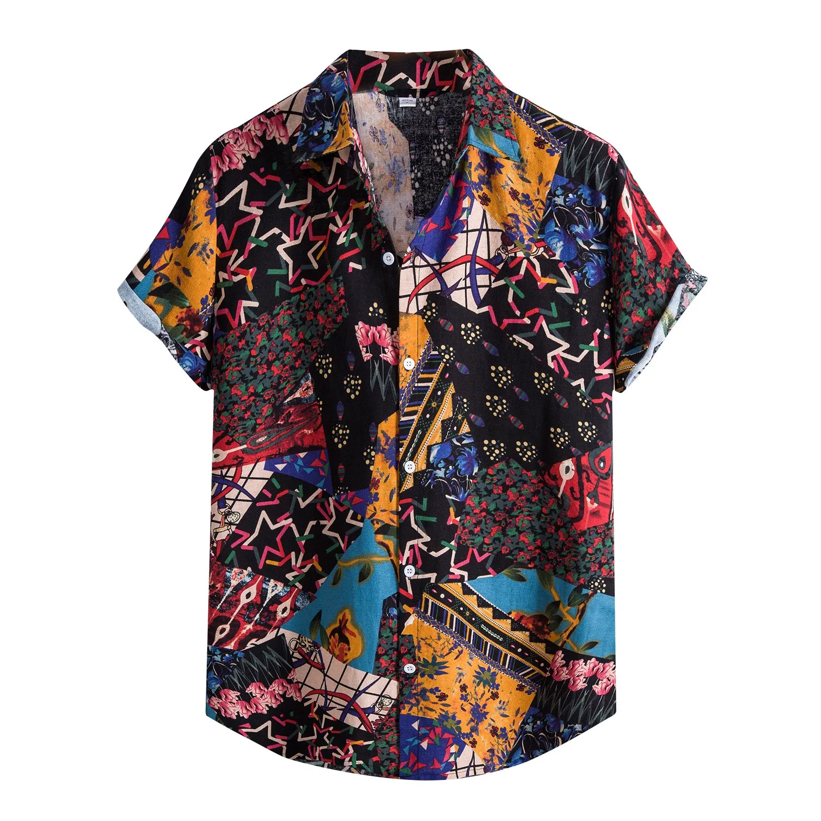 

Fashion Amine Embroidery Shirt Men Summer Men's Fashion Trend Short-Sleeved Beach Print Single-Breasted Lapel Shirt Basic Shirts
