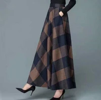 autumn winter print womens 2021 new high waist medium length a line large swing shows thin long skirt square grid