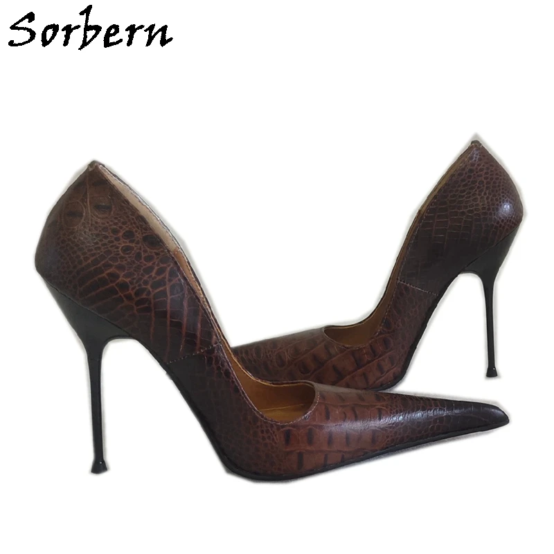 

Sorbern Sexy Long Toe Women Pump Shoes Slip On Transfer Fashion Stilettos Party Shoe High Heel Crocodile Prints Lady Heels