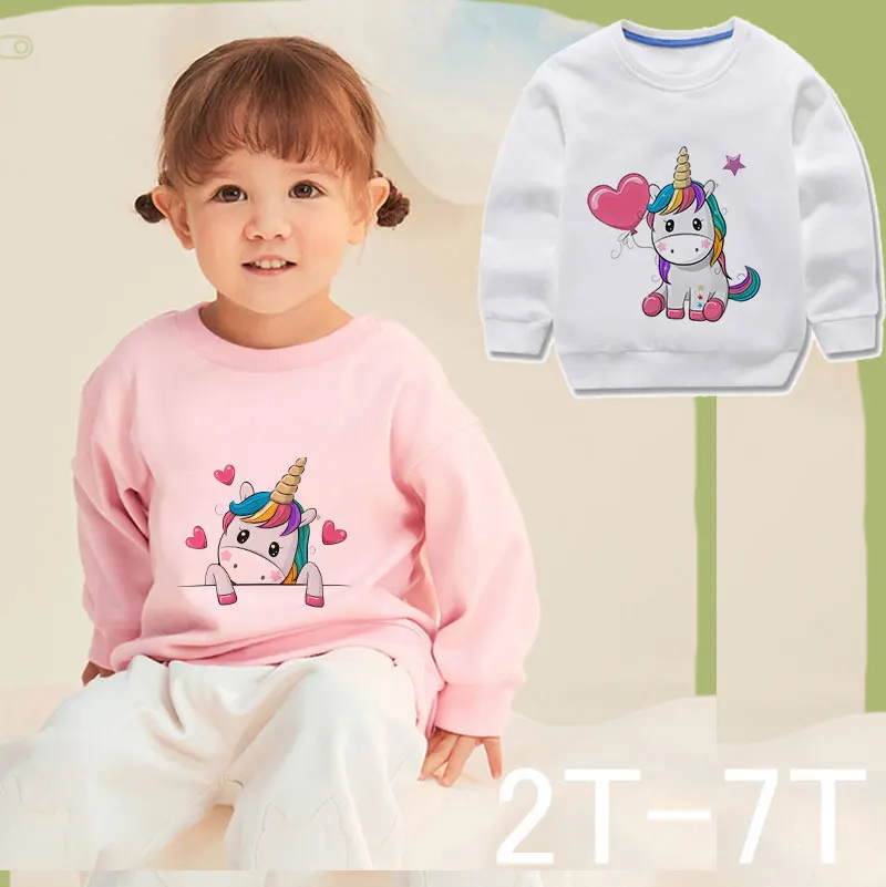 

Baby Children 2-7 Year-Old Boys And Girls Long-Sleeved Hooded Sweater Round Neck Cute Unicorn Pattern Winter Top Casual Toddler